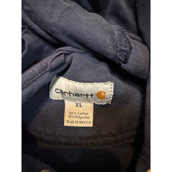 Carhartt Mens XL Navy Hoodie Thick Sweatshirt 80% Cotton 20% Polyester Flawed - Picture 5 of 8